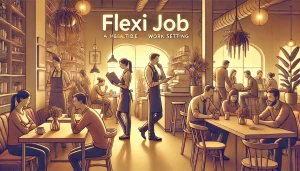 Serveurs dans un café accueillant, illustrant un cadre de travail flexible typique d'un Flexi Job