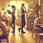 Serveurs dans un café accueillant, illustrant un cadre de travail flexible typique d'un Flexi Job